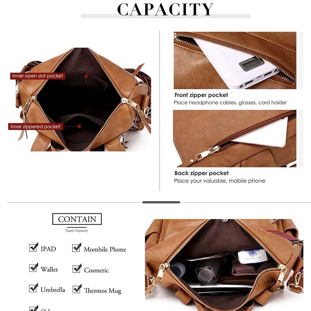 YOMYM PU Leather Women Backpack Travel Bag, Purses Multipurpose Design Handbags